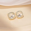 image:imageEVEVIC Austrian Crystal Halo Square Stud Earrings for Women 14K Gold Plated Birthstone Earring Hypoallergenic Jewelry GiftsClear WhiteApril