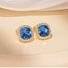 image:imageEVEVIC Austrian Crystal Halo Square Stud Earrings for Women 14K Gold Plated Birthstone Earring Hypoallergenic Jewelry GiftsDark BlueSept