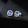 image:imageEVEVIC Austrian Crystal Halo Square Stud Earrings for Women 14K Gold Plated Birthstone Earring Hypoallergenic Jewelry GiftsDark BlueSept