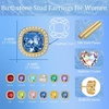 image:imageEVEVIC Austrian Crystal Halo Square Stud Earrings for Women 14K Gold Plated Birthstone Earring Hypoallergenic Jewelry GiftsDark BlueSept