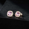 image:imageEVEVIC Austrian Crystal Halo Square Stud Earrings for Women 14K Gold Plated Birthstone Earring Hypoallergenic Jewelry GiftsPinkOct