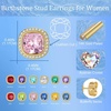 image:imageEVEVIC Austrian Crystal Halo Square Stud Earrings for Women 14K Gold Plated Birthstone Earring Hypoallergenic Jewelry GiftsPinkOct
