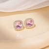 image:imageEVEVIC Austrian Crystal Halo Square Stud Earrings for Women 14K Gold Plated Birthstone Earring Hypoallergenic Jewelry GiftsPinkOct