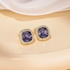 image:imageEVEVIC Austrian Crystal Halo Square Stud Earrings for Women 14K Gold Plated Birthstone Earring Hypoallergenic Jewelry GiftsPurple AmethystFeb
