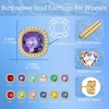 image:imageEVEVIC Austrian Crystal Halo Square Stud Earrings for Women 14K Gold Plated Birthstone Earring Hypoallergenic Jewelry GiftsPurple AmethystFeb