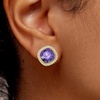 image:imageEVEVIC Austrian Crystal Halo Square Stud Earrings for Women 14K Gold Plated Birthstone Earring Hypoallergenic Jewelry GiftsPurple AmethystFeb