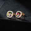 image:imageEVEVIC Austrian Crystal Halo Square Stud Earrings for Women 14K Gold Plated Birthstone Earring Hypoallergenic Jewelry GiftsRainbow