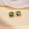 image:imageEVEVIC Austrian Crystal Halo Square Stud Earrings for Women 14K Gold Plated Birthstone Earring Hypoallergenic Jewelry GiftsRainbow
