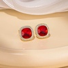 image:imageEVEVIC Austrian Crystal Halo Square Stud Earrings for Women 14K Gold Plated Birthstone Earring Hypoallergenic Jewelry GiftsRed RubyJuly