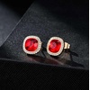 image:imageEVEVIC Austrian Crystal Halo Square Stud Earrings for Women 14K Gold Plated Birthstone Earring Hypoallergenic Jewelry GiftsRed RubyJuly