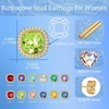 image:imageEVEVIC Austrian Crystal Halo Square Stud Earrings for Women 14K Gold Plated Birthstone Earring Hypoallergenic Jewelry GiftsYellow PeridotAug