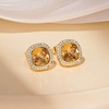 image:imageEVEVIC Austrian Crystal Halo Square Stud Earrings for Women 14K Gold Plated Birthstone Earring Hypoallergenic Jewelry GiftsYellow TopazNov