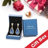 image:imageEVEVIC Austrian Crystal Halo Teardrop Dangle Drop Earrings for Women 14K Gold Plated Jewelry GiftsBermuda Blue