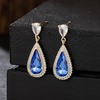 image:imageEVEVIC Austrian Crystal Halo Teardrop Dangle Drop Earrings for Women 14K Gold Plated Jewelry GiftsBermuda Blue