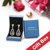 image:imageEVEVIC Austrian Crystal Halo Teardrop Dangle Drop Earrings for Women 14K Gold Plated Jewelry GiftsBlack