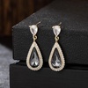 image:imageEVEVIC Austrian Crystal Halo Teardrop Dangle Drop Earrings for Women 14K Gold Plated Jewelry GiftsBlack