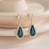 image:imageEVEVIC Austrian Crystal Halo Teardrop Dangle Drop Earrings for Women 14K Gold Plated Jewelry GiftsDark Blue