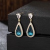 image:imageEVEVIC Austrian Crystal Halo Teardrop Dangle Drop Earrings for Women 14K Gold Plated Jewelry GiftsDark Blue