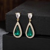image:imageEVEVIC Austrian Crystal Halo Teardrop Dangle Drop Earrings for Women 14K Gold Plated Jewelry GiftsEmerald