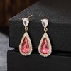 image:imageEVEVIC Austrian Crystal Halo Teardrop Dangle Drop Earrings for Women 14K Gold Plated Jewelry GiftsPink
