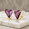 image:imageEVEVIC Austrian Crystal Heart Clip on Earrings for Women Trendy 14K Gold Plated Hypoallergenic Non Piercing Comfortable Earrings Jewelry GiftPurple