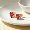 image:imageEVEVIC Austrian Crystal Heart Clip on Earrings for Women Trendy 14K Gold Plated Hypoallergenic Non Piercing Comfortable Earrings Jewelry GiftRed
