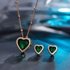 image:imageEVEVIC Austrian Crystal Heart Pendant Necklace Earrings for Women 14K Gold Plated Hypoallergenic Jewelry SetEmerald