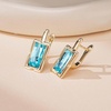 image:imageEVEVIC Austrian Crystal Leverback Earrings for Women Baguette Crystal Drop Earrings 14K Rose Gold Plated Hypoallergenic Jewelry GiftAquamarine