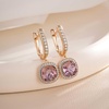 image:imageEVEVIC Austrian Crystal Leverback Square Cushion Halo Dangle Huggie Earrings for Women 14K Gold Plated Hypoallergenic Jewelry GiftAntique Pink