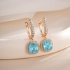 image:imageEVEVIC Austrian Crystal Leverback Square Cushion Halo Dangle Huggie Earrings for Women 14K Gold Plated Hypoallergenic Jewelry GiftAquamarine