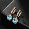 image:imageEVEVIC Austrian Crystal Leverback Square Cushion Halo Dangle Huggie Earrings for Women 14K Gold Plated Hypoallergenic Jewelry GiftAquamarine