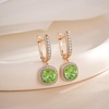 image:imageEVEVIC Austrian Crystal Leverback Square Cushion Halo Dangle Huggie Earrings for Women 14K Gold Plated Hypoallergenic Jewelry GiftFern Green