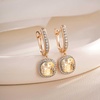 image:imageEVEVIC Austrian Crystal Leverback Square Cushion Halo Dangle Huggie Earrings for Women 14K Gold Plated Hypoallergenic Jewelry GiftLight Topaz