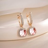 image:imageEVEVIC Austrian Crystal Leverback Square Cushion Halo Dangle Huggie Earrings for Women 14K Gold Plated Hypoallergenic Jewelry GiftPink