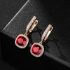 image:imageEVEVIC Austrian Crystal Leverback Square Cushion Halo Dangle Huggie Earrings for Women 14K Gold Plated Hypoallergenic Jewelry GiftRed