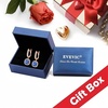 image:imageEVEVIC Austrian Crystal Leverback Square Cushion Halo Dangle Huggie Earrings for Women 14K Gold Plated Hypoallergenic Jewelry GiftSapphire