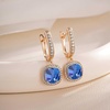 image:imageEVEVIC Austrian Crystal Leverback Square Cushion Halo Dangle Huggie Earrings for Women 14K Gold Plated Hypoallergenic Jewelry GiftSapphire