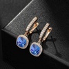 image:imageEVEVIC Austrian Crystal Leverback Square Cushion Halo Dangle Huggie Earrings for Women 14K Gold Plated Hypoallergenic Jewelry GiftSapphire
