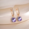 image:imageEVEVIC Austrian Crystal Leverback Square Cushion Halo Dangle Huggie Earrings for Women 14K Gold Plated Hypoallergenic Jewelry GiftTanzanite