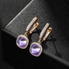 image:imageEVEVIC Austrian Crystal Leverback Square Cushion Halo Dangle Huggie Earrings for Women 14K Gold Plated Hypoallergenic Jewelry GiftTanzanite