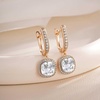 image:imageEVEVIC Austrian Crystal Leverback Square Cushion Halo Dangle Huggie Earrings for Women 14K Gold Plated Hypoallergenic Jewelry GiftWhite Clear