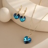 image:imageEVEVIC Austrian Crystals Heart Pendant Necklace Earrings for Women 14K Gold Plated Hypoallergenic Leverback Drop Dangle Earring Jewelry SetBermuda Blue