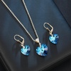 image:imageEVEVIC Austrian Crystals Heart Pendant Necklace Earrings for Women 14K Gold Plated Hypoallergenic Leverback Drop Dangle Earring Jewelry SetBermuda Blue