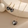 image:imageEVEVIC Austrian Crystals Heart Pendant Necklace Earrings for Women 14K Gold Plated Hypoallergenic Leverback Drop Dangle Earring Jewelry SetBlack