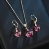 image:imageEVEVIC Austrian Crystals Heart Pendant Necklace Earrings for Women 14K Gold Plated Hypoallergenic Leverback Drop Dangle Earring Jewelry SetFuchsia