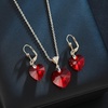 image:imageEVEVIC Austrian Crystals Heart Pendant Necklace Earrings for Women 14K Gold Plated Hypoallergenic Leverback Drop Dangle Earring Jewelry SetRed