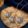 image:imageEVEVIC Austrian Crystals Teardrop Hollow Twisted Pendant Necklace Earrings for Women 14K Gold Plated Halo Drop Dangle Earrings Hypoallergenic Jewelry SetLight Blue