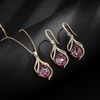 image:imageEVEVIC Austrian Crystals Teardrop Hollow Twisted Pendant Necklace Earrings for Women 14K Gold Plated Halo Drop Dangle Earrings Hypoallergenic Jewelry SetAntique Pink