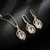 image:imageEVEVIC Austrian Crystals Teardrop Hollow Twisted Pendant Necklace Earrings for Women 14K Gold Plated Halo Drop Dangle Earrings Hypoallergenic Jewelry SetClear White