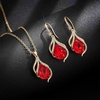 image:imageEVEVIC Austrian Crystals Teardrop Hollow Twisted Pendant Necklace Earrings for Women 14K Gold Plated Halo Drop Dangle Earrings Hypoallergenic Jewelry SetRed